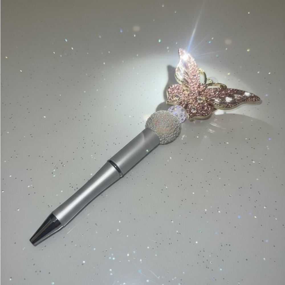 Handcrafted Elegant Silver and Pink Butterfly Pen